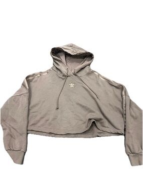 Adidas Originals Women's Taupe Pullover Hoodie Logo Cropped S Brown Glitter